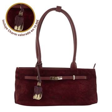 Sac à bandoulière en cuir et daim Pregato Aurea Bordeaux