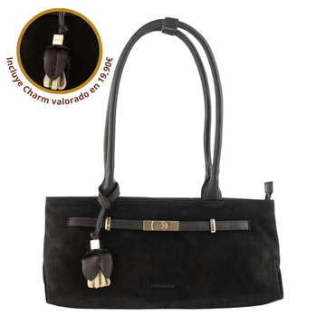 Sac à bandoulière en daim et cuir Pregato Aurea chocolat