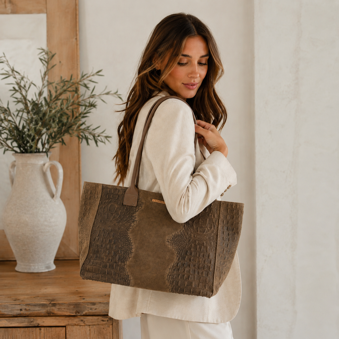 Bolso Shopper de Piel Pregato Velaria Taupe