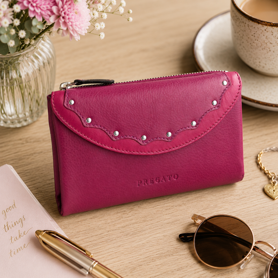 Billetero de piel Premium Pregato Diva Fucsia - KimondoShop