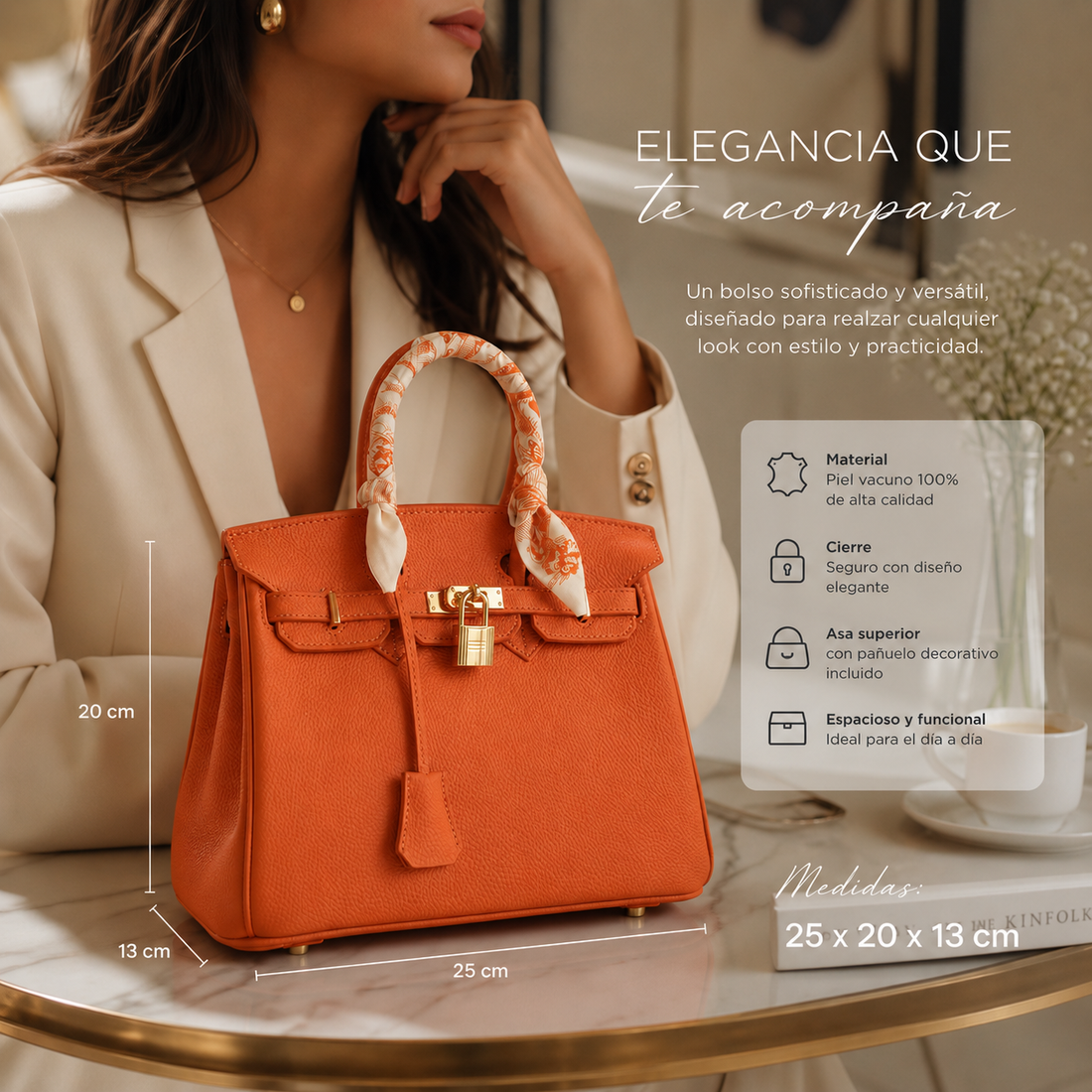 Bolso de mano Pregato Verona Gold Naranja · 25cm