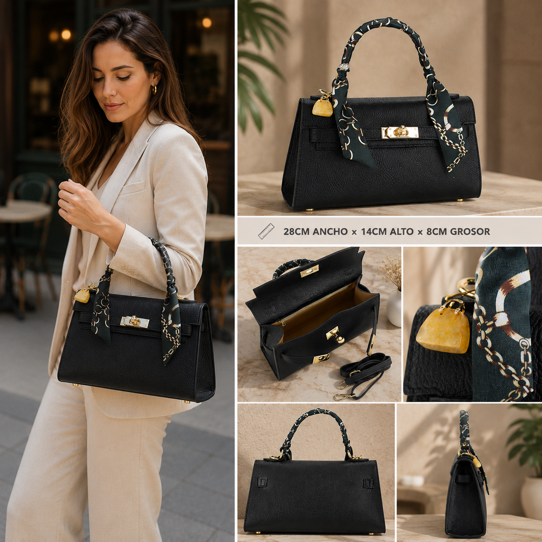 Bolso en Piel Pregato Grazia Negro