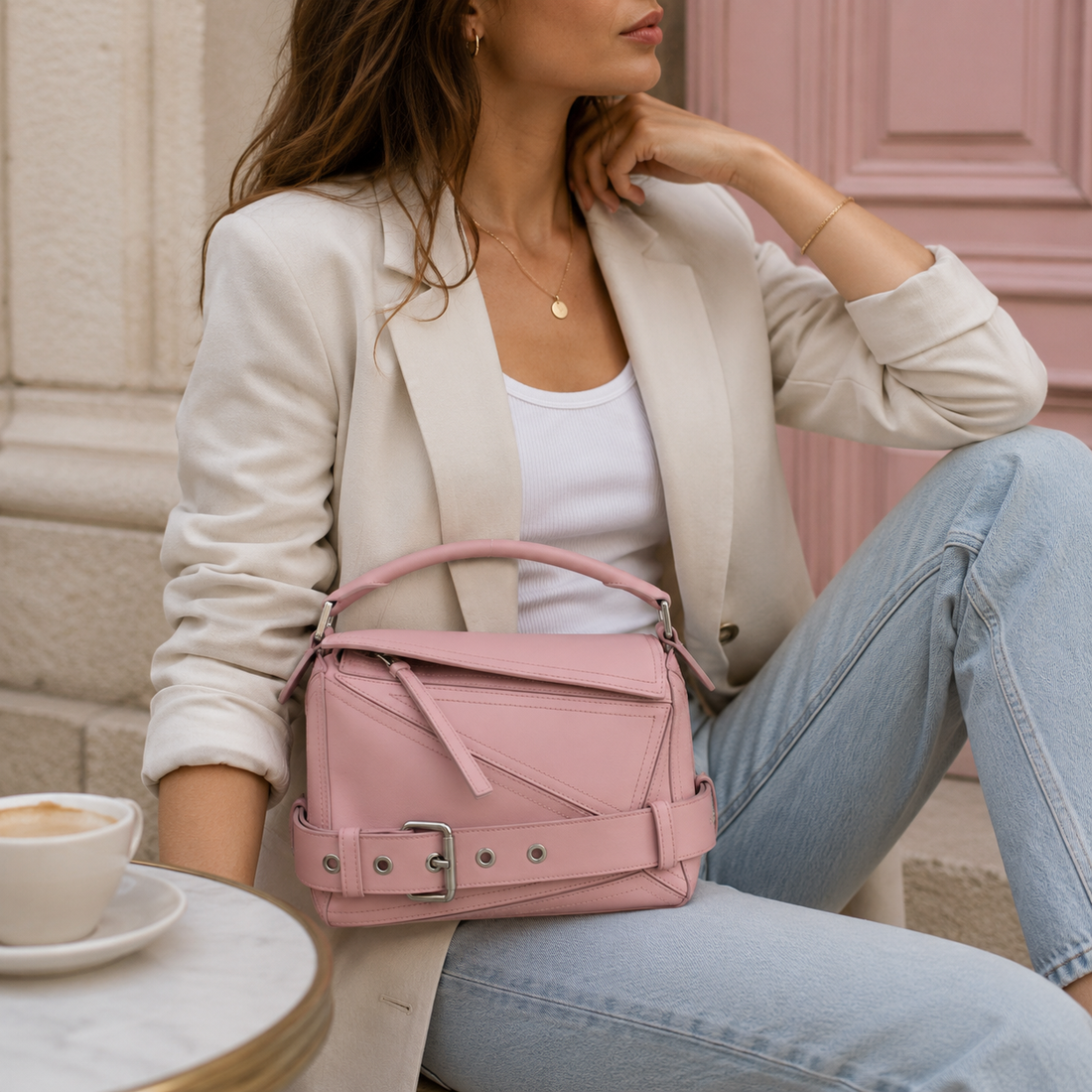 Bolso de Piel Pregato Modena Rock Rosa