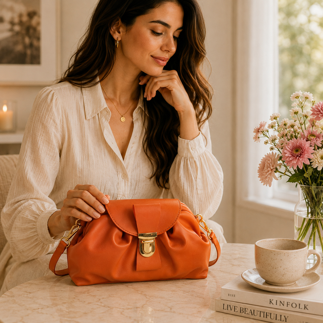 Bolso en Piel Pregato Dolce Naranja