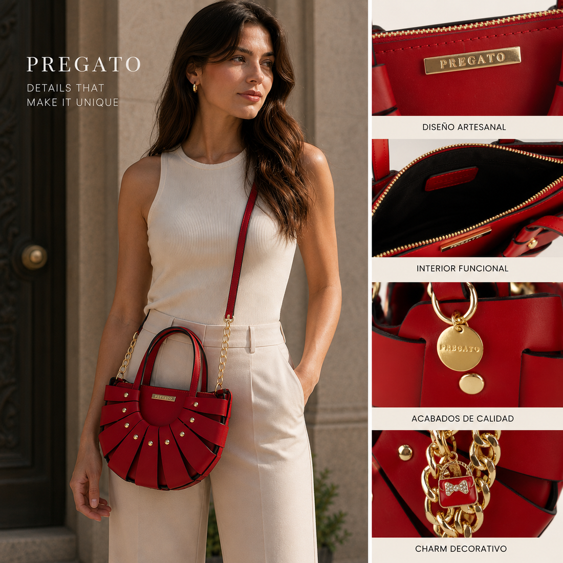 Bolso en Piel Pregato Riviera Rojo