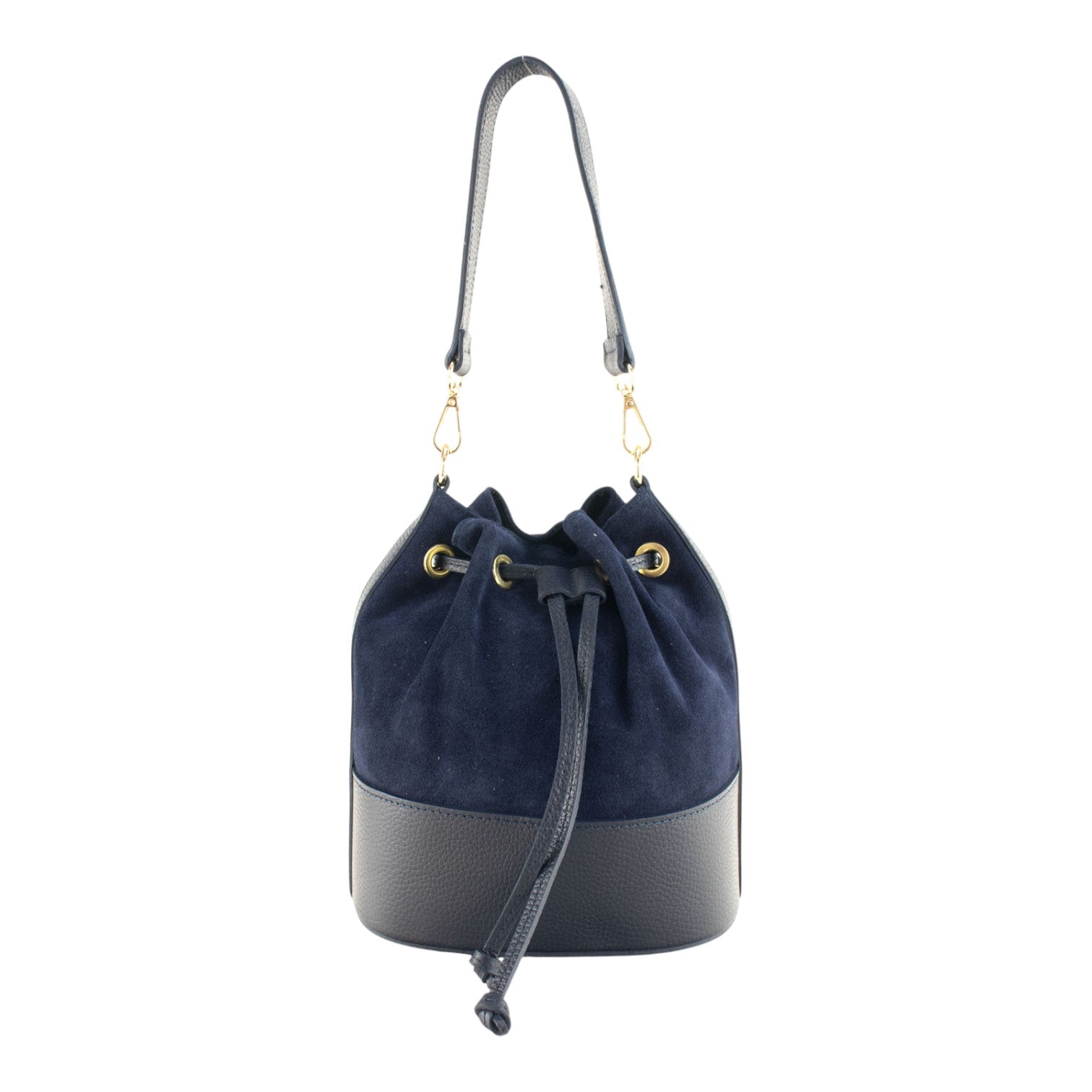 Bolso bombonera en Piel Pregato Ayra Ante Azul marino