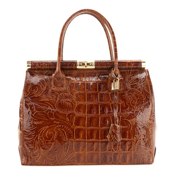 Bolso de mano en Piel Pregato Classic Special Croc Floral Camel