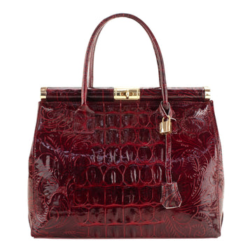Bolso de mano en Piel Pregato Classic Special Croc Floral Burdeos