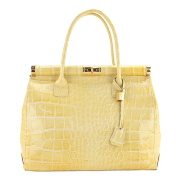 Bolso de mano en Piel Pregato Classic Special Croc Floral Amarillo mantequilla