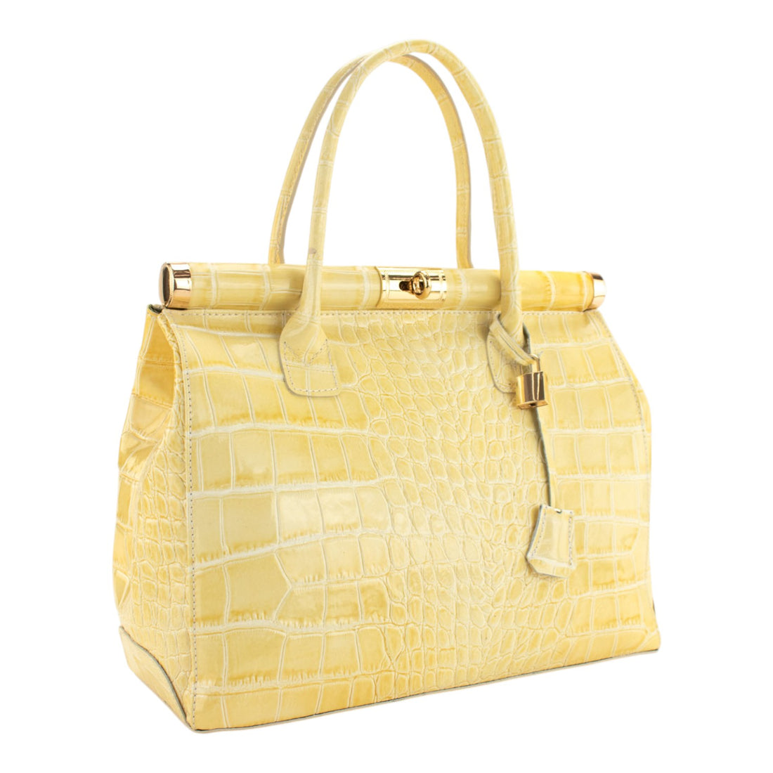 Bolso de mano en Piel Pregato Classic Special Croc Amarillo mantequilla