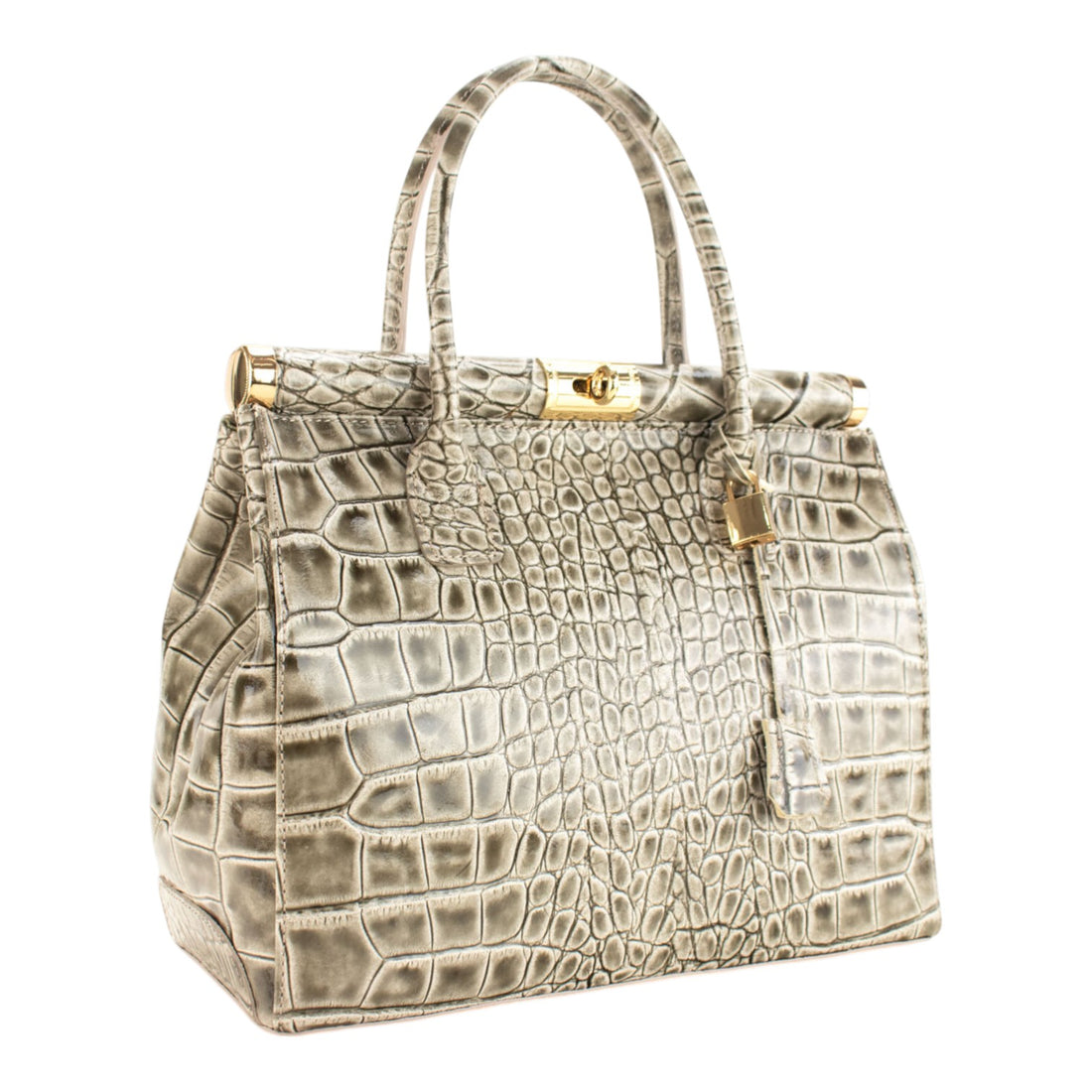 Bolso de mano en Piel Pregato Classic Special Croc Taupe