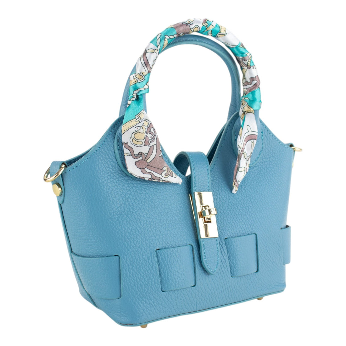 Bolso en Piel Pregato Piccolo tape Azul celeste