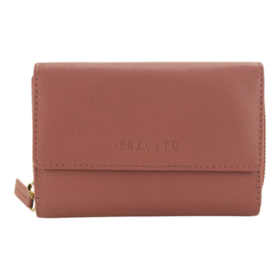 Billetero de Piel Pregato con solapa y cremallera Rosa
