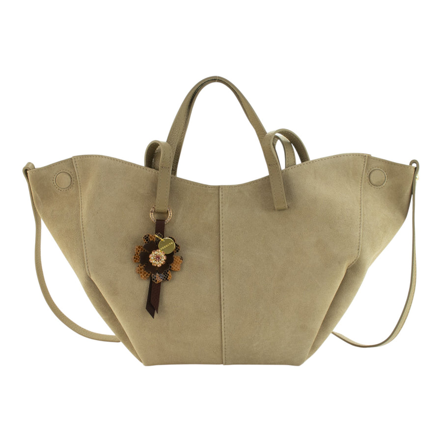Bolso shopper Piel Pregato Venetto Flower Taupe claro