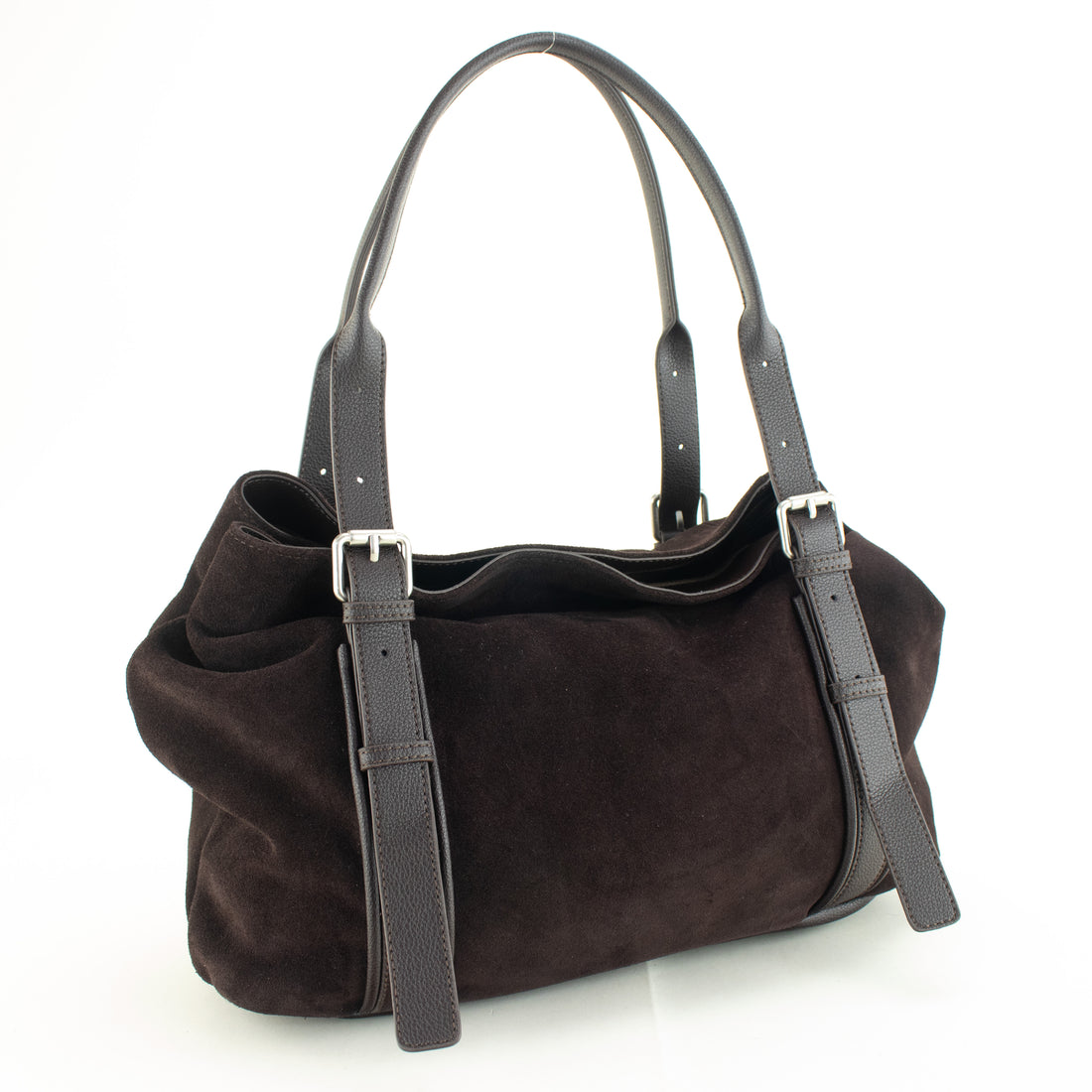 Bolso de hombro de piel y serraje Pregato Bormio Chocolate