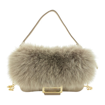 Mini Bolso de Piel y Pelo Natural Pregato Elettra Taupe claro