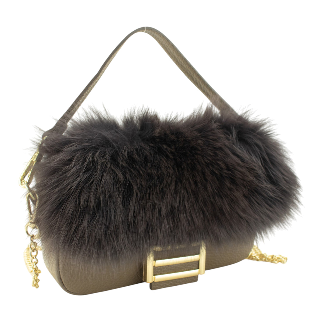 Mini Bolso de Piel y Pelo Natural Pregato Elettra Taupe