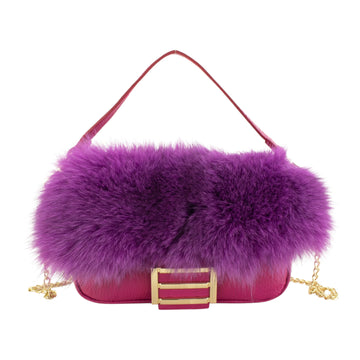 Mini Bolso de Piel y Pelo Natural Pregato Elettra Fucsia