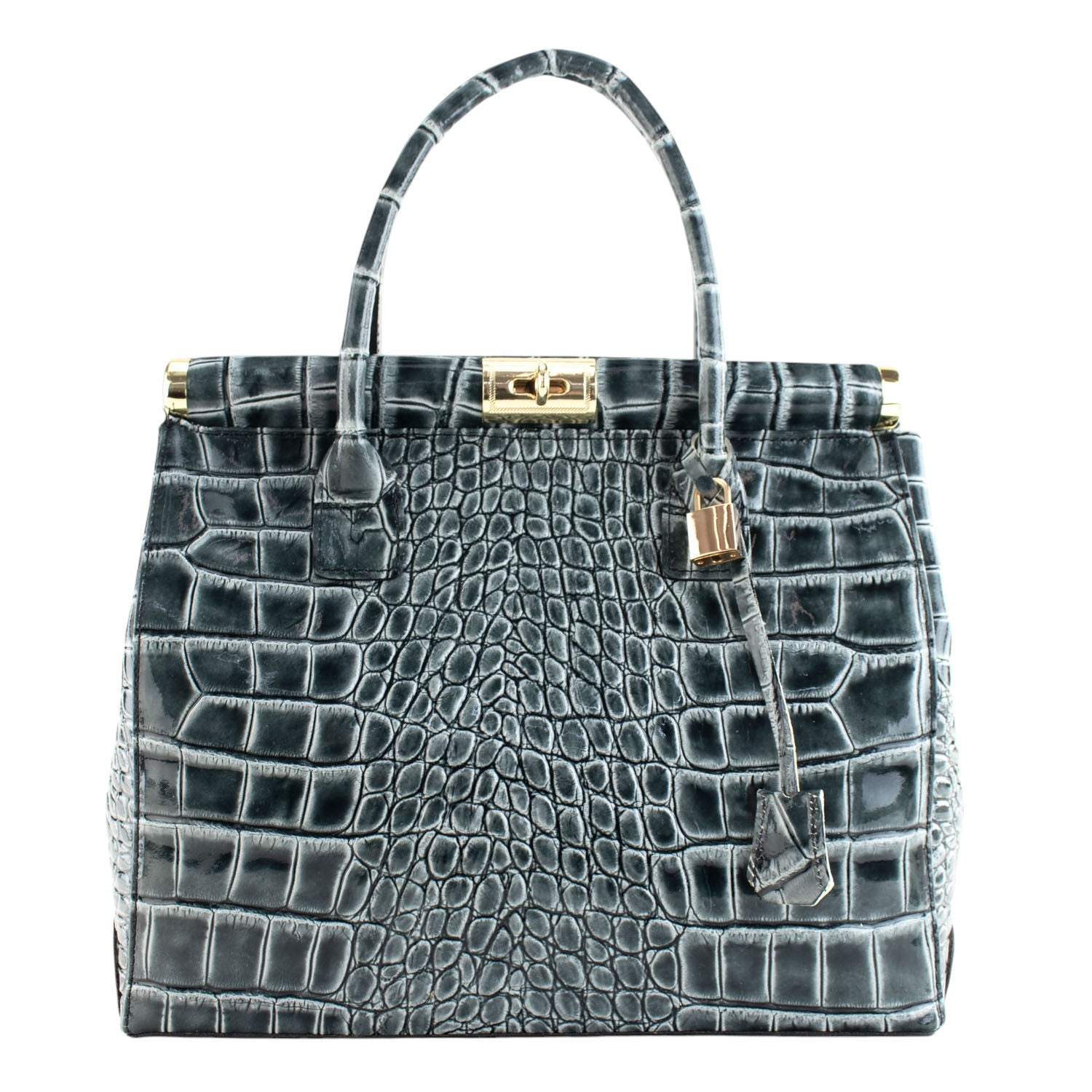 Bolso de mano en Piel Pregato Classic Special Croc Gris