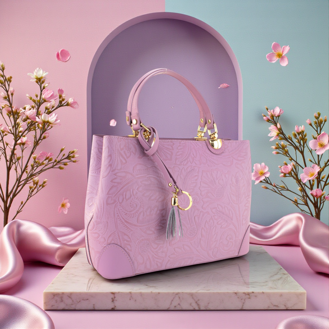 Bolso en piel Pregato Eleganza Grabado Malva