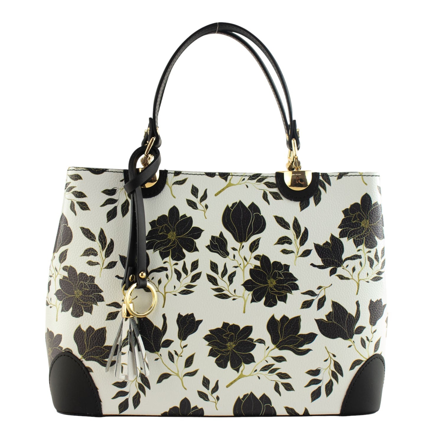 Bolso en piel Pregato Eleganza Fiori Neri Negro