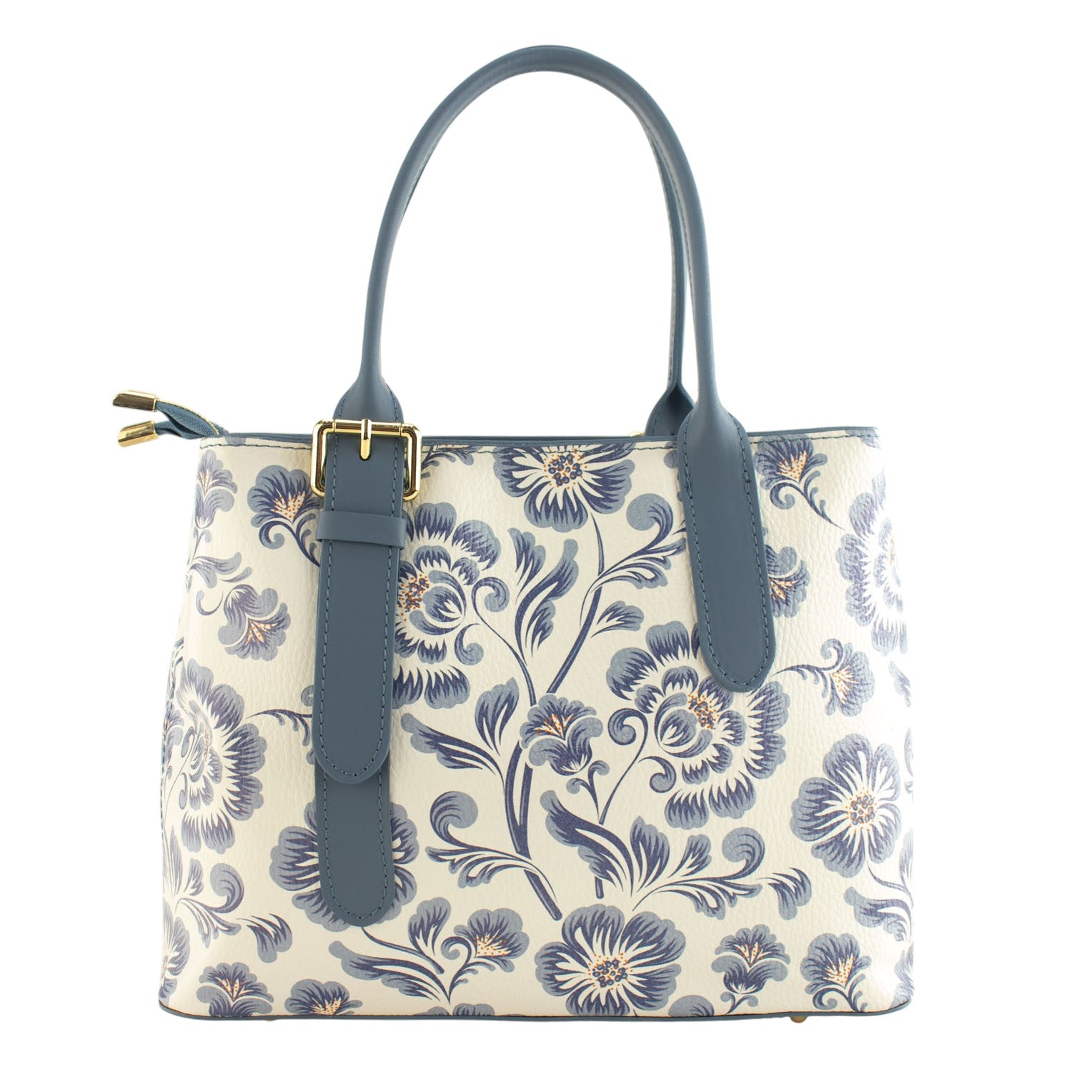 Bolso de mano Piel Pregato Serena Flores Azules Azulejo