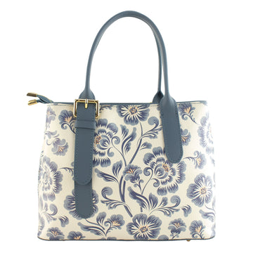 Bolso de mano Piel Pregato Serena Flores Azules Azulejo