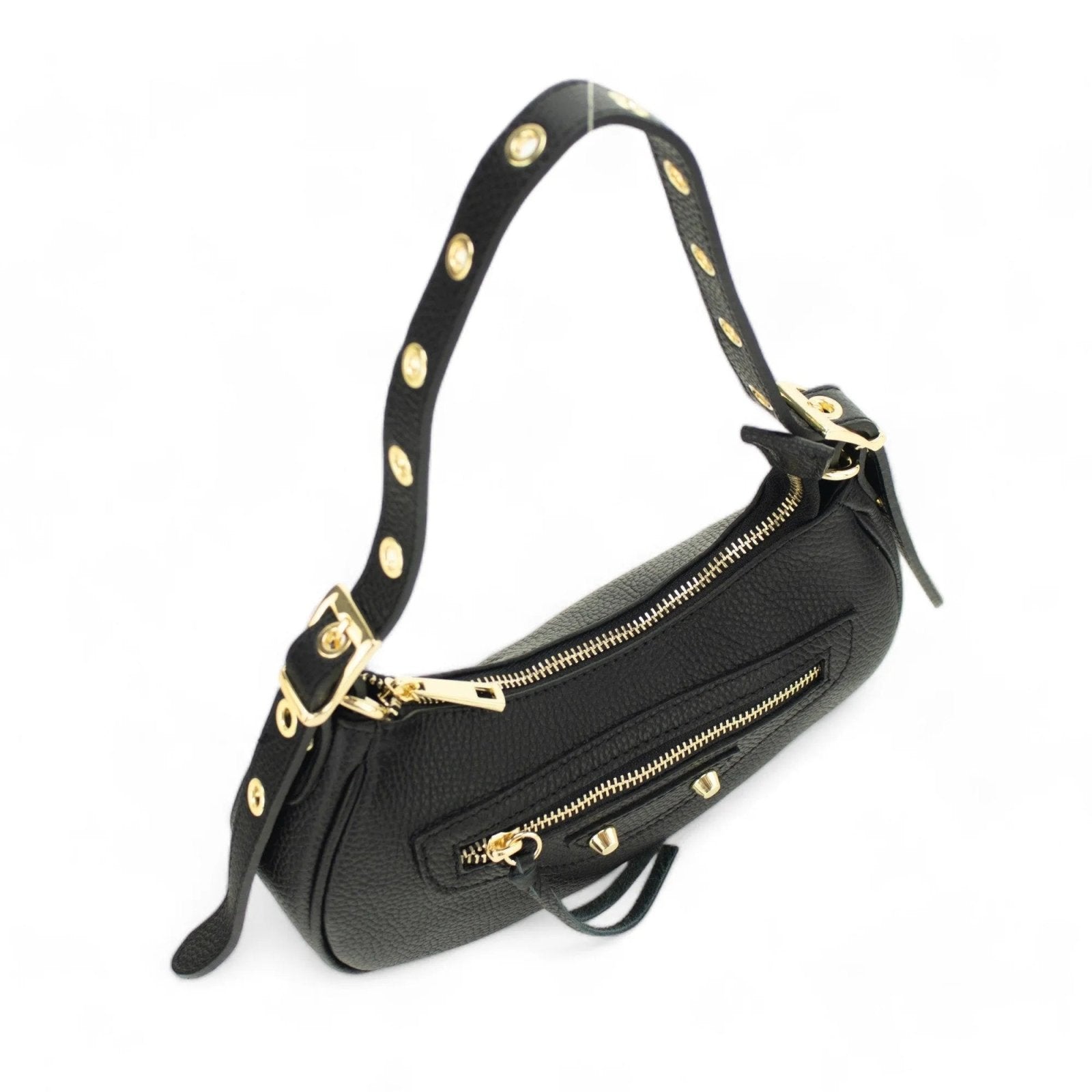 Bandolera en Piel Pregato Gioia Negro - KimondoShop