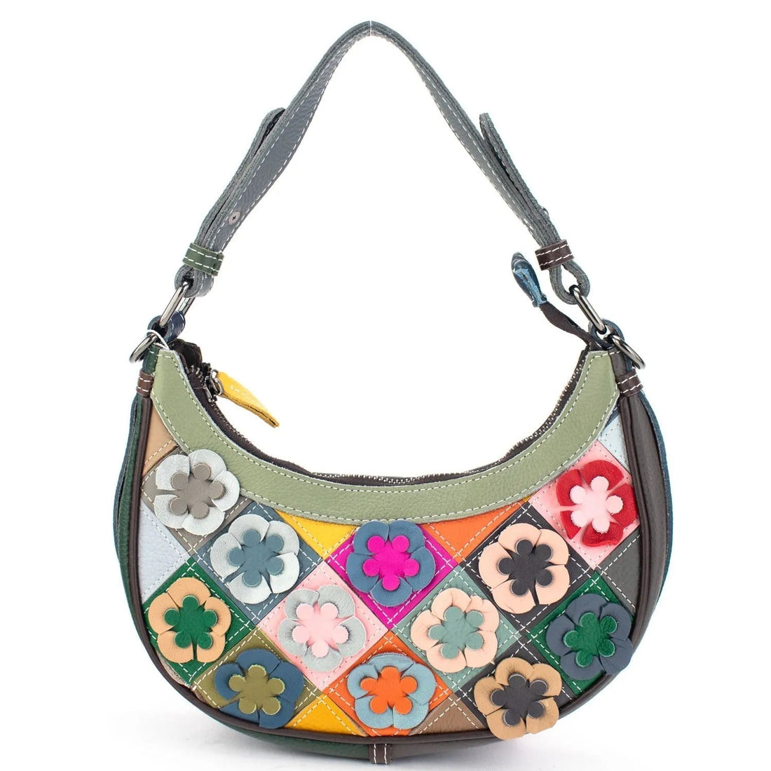 Bandolera media luna de Piel Pregato Mosaic Flowers - KimondoShop