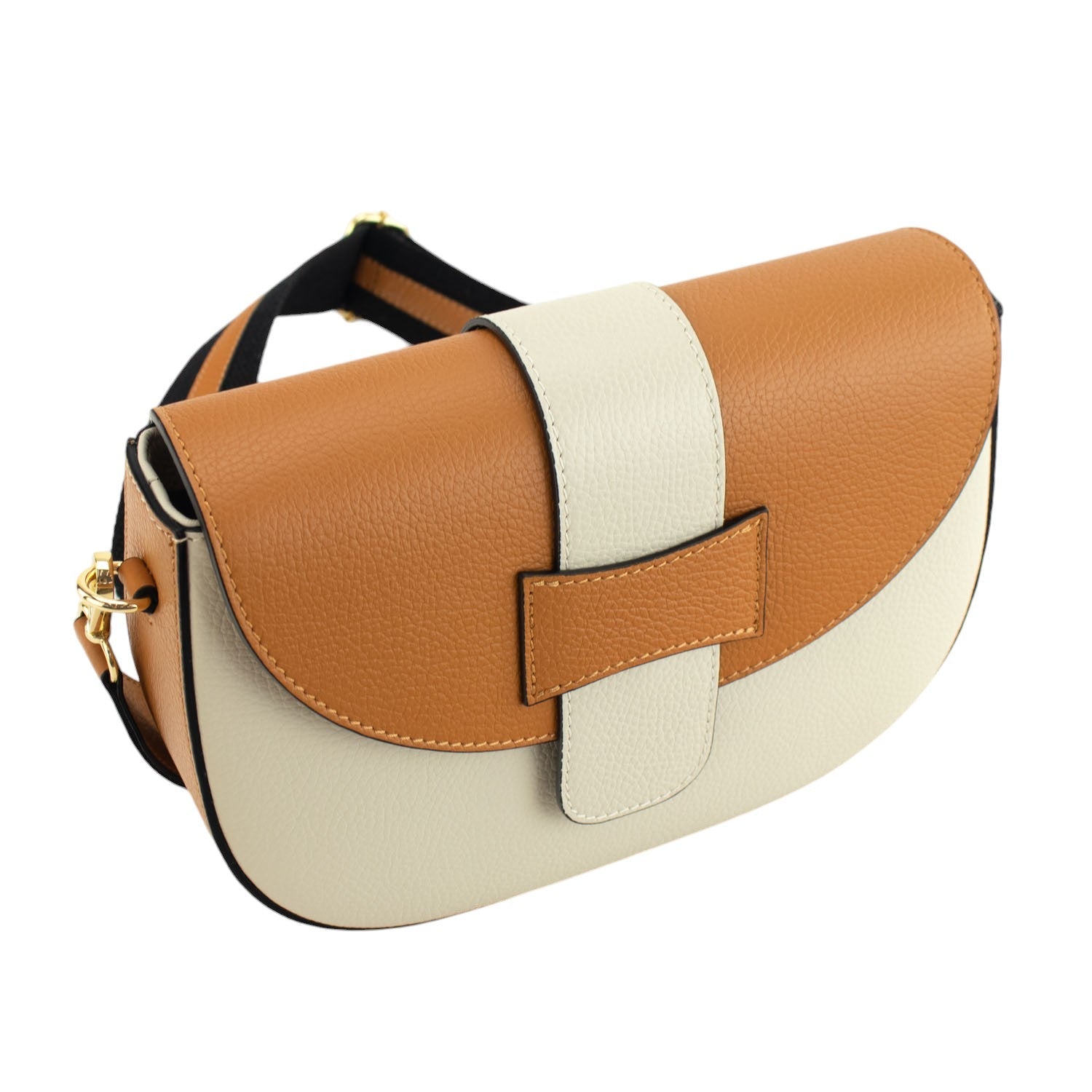 Bandolera Piel Pregato Aria Bicolor Beige Camel - KimondoShop