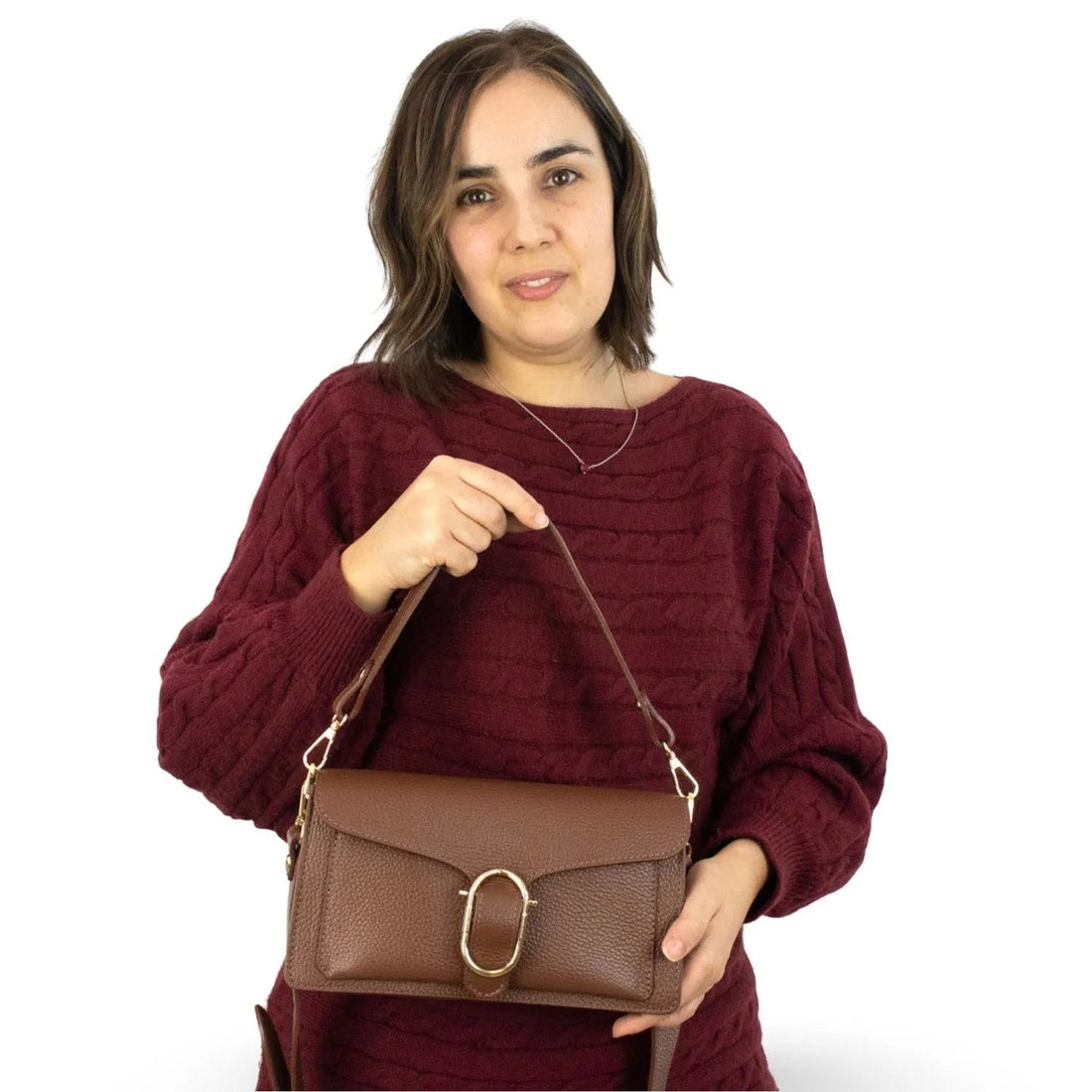 Bandolera Piel Pregato Fíbula Marrón - KimondoShop