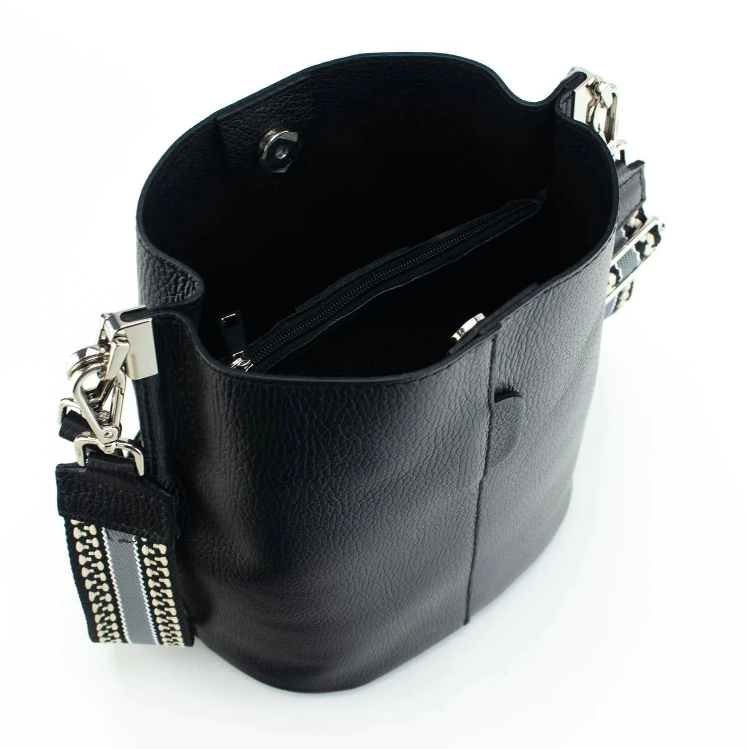 Bandolera Piel Pregato Secchio Negro - KimondoShop