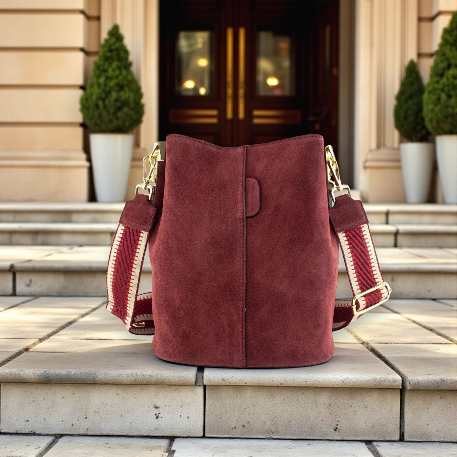 Bandolera Piel Pregato Secchio Peach Burdeos - KimondoShop