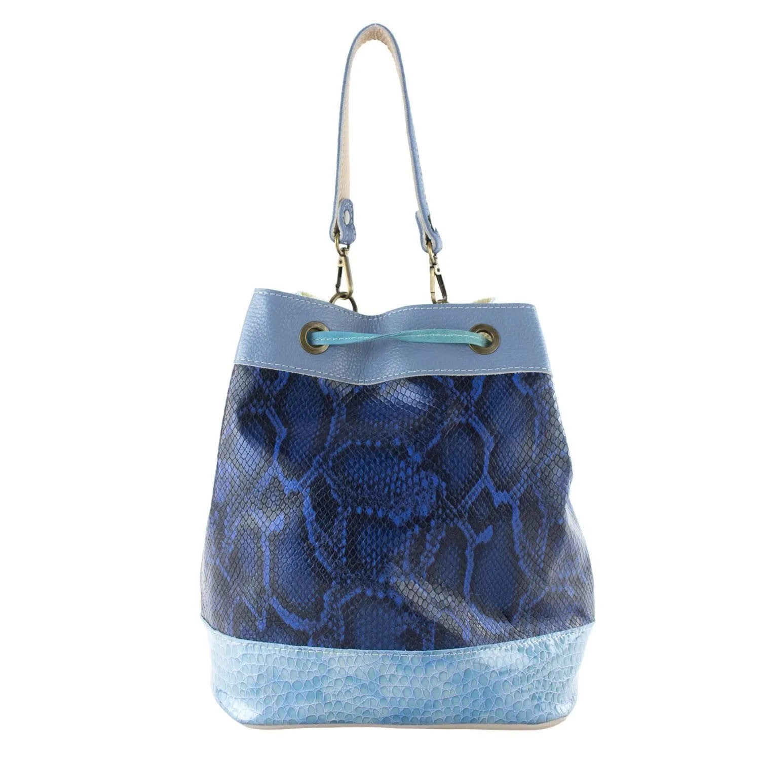 Bolso bombonera en Piel Pregato Simona Azul cian - KimondoShop