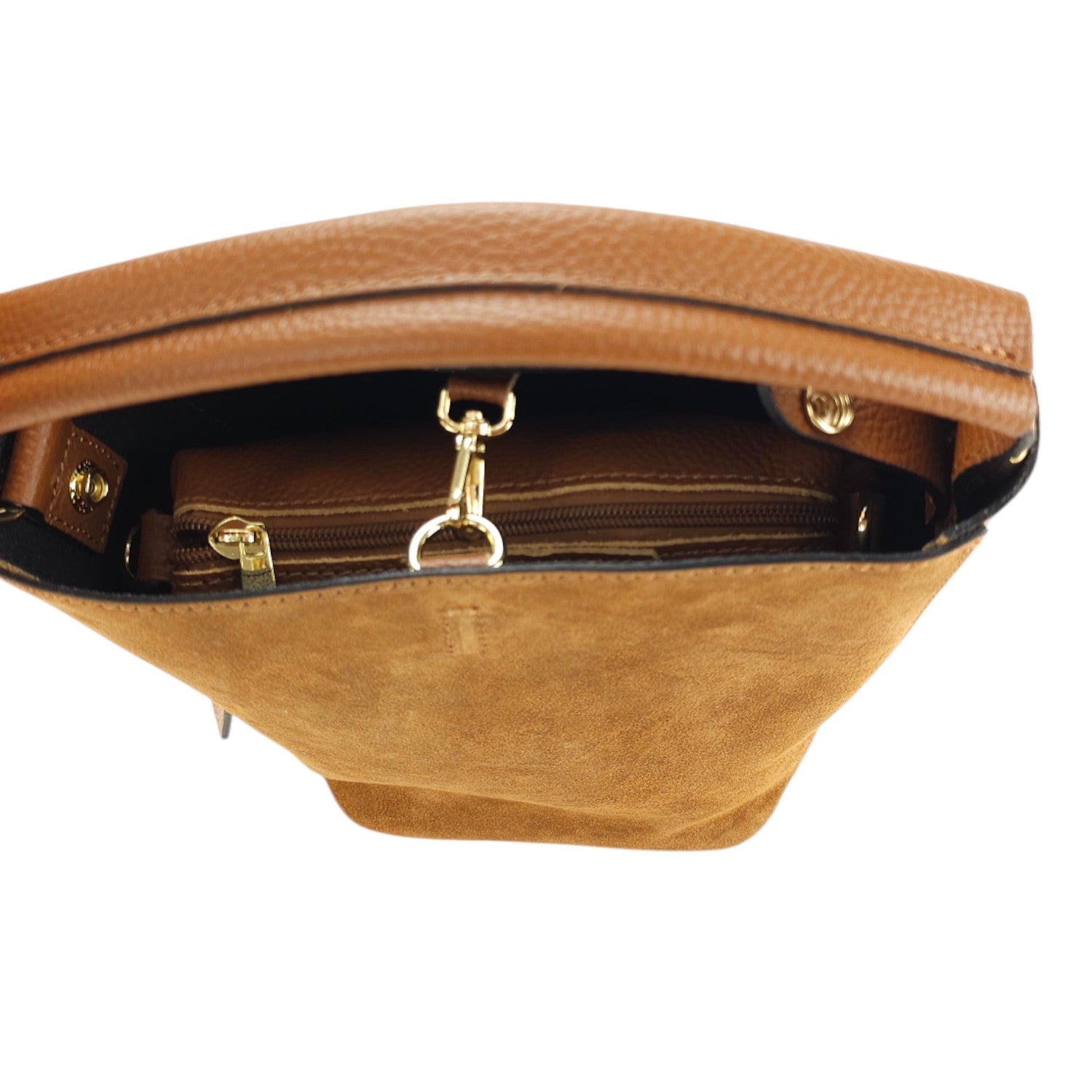 Bolso bucket en Piel Pregato Alessia Ante Camel - KimondoShop