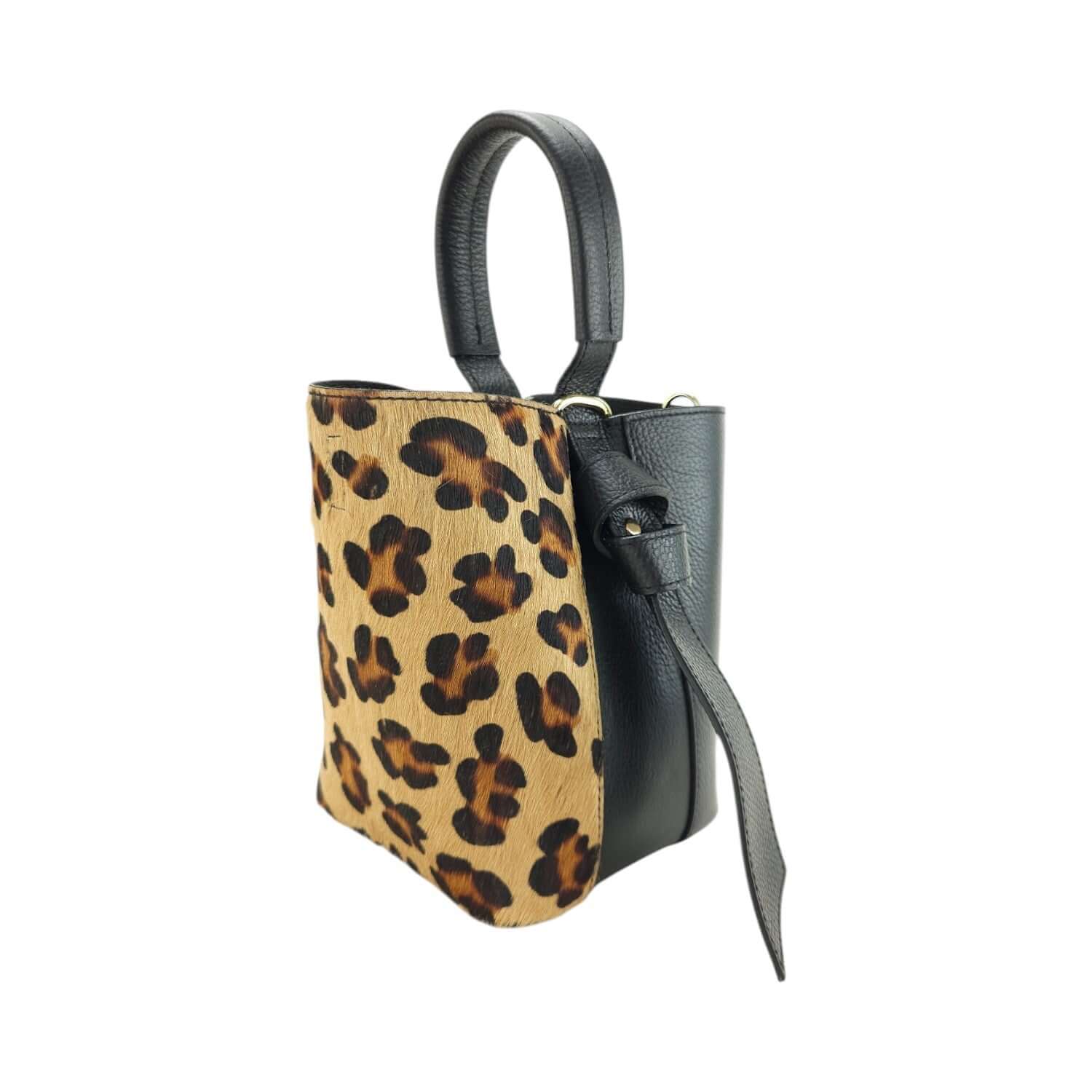 Bolso bucket en Piel Pregato Alessia Premium Leopardo - KimondoShop