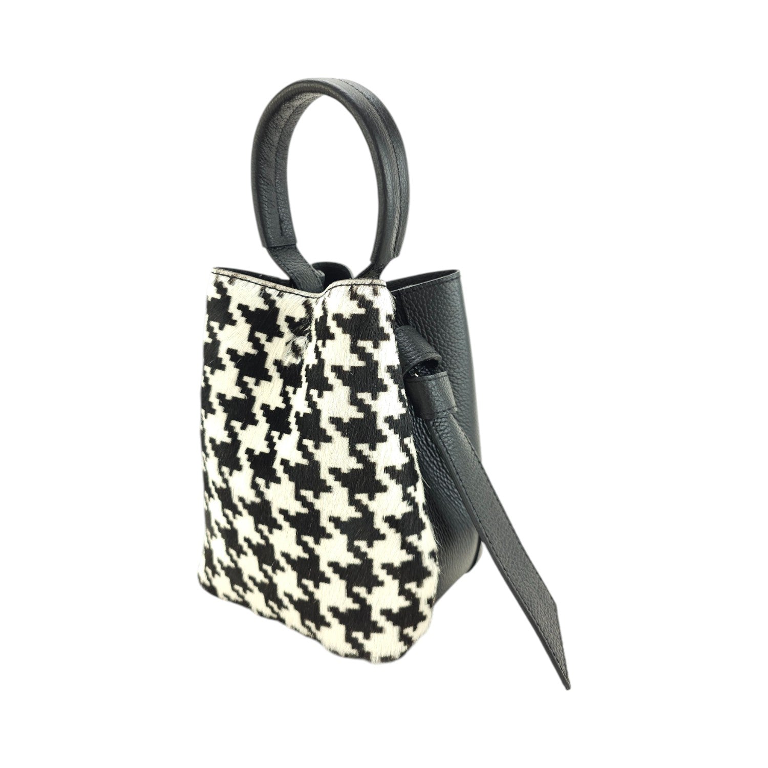 Bolso bucket en Piel Pregato Alessia Premium Pata de Gallo - KimondoShop