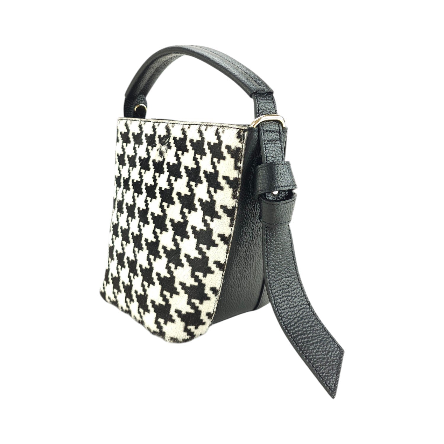 Bolso bucket en Piel Pregato Alessia Premium Pata de Gallo - KimondoShop