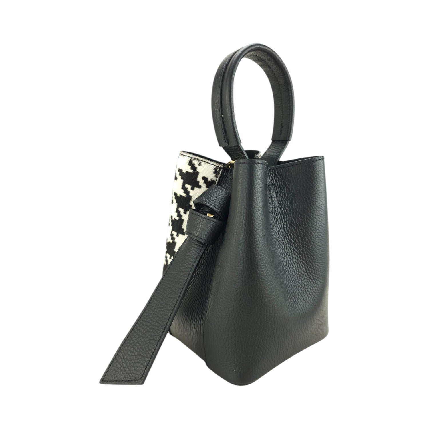 Bolso bucket en Piel Pregato Alessia Premium Pata de Gallo - KimondoShop