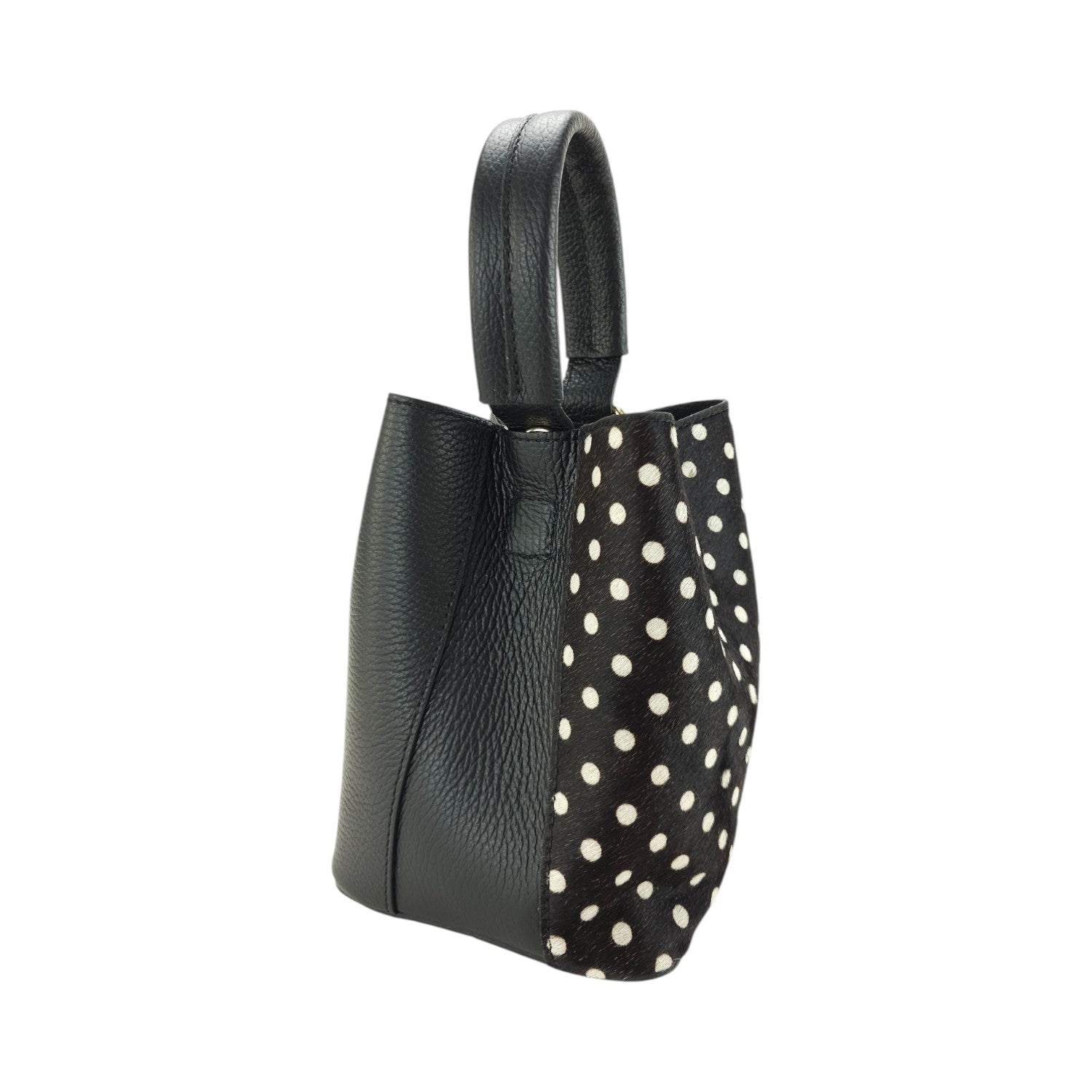 Bolso bucket en Piel Pregato Alessia Premium Topos Negro - KimondoShop