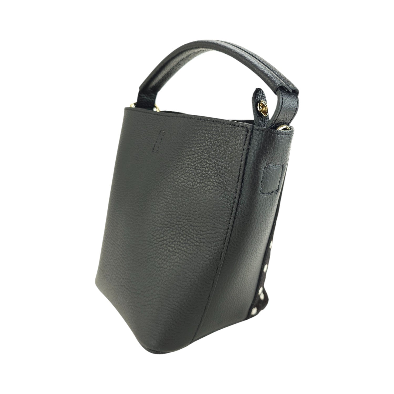 Bolso bucket en Piel Pregato Alessia Premium Topos Negro - KimondoShop
