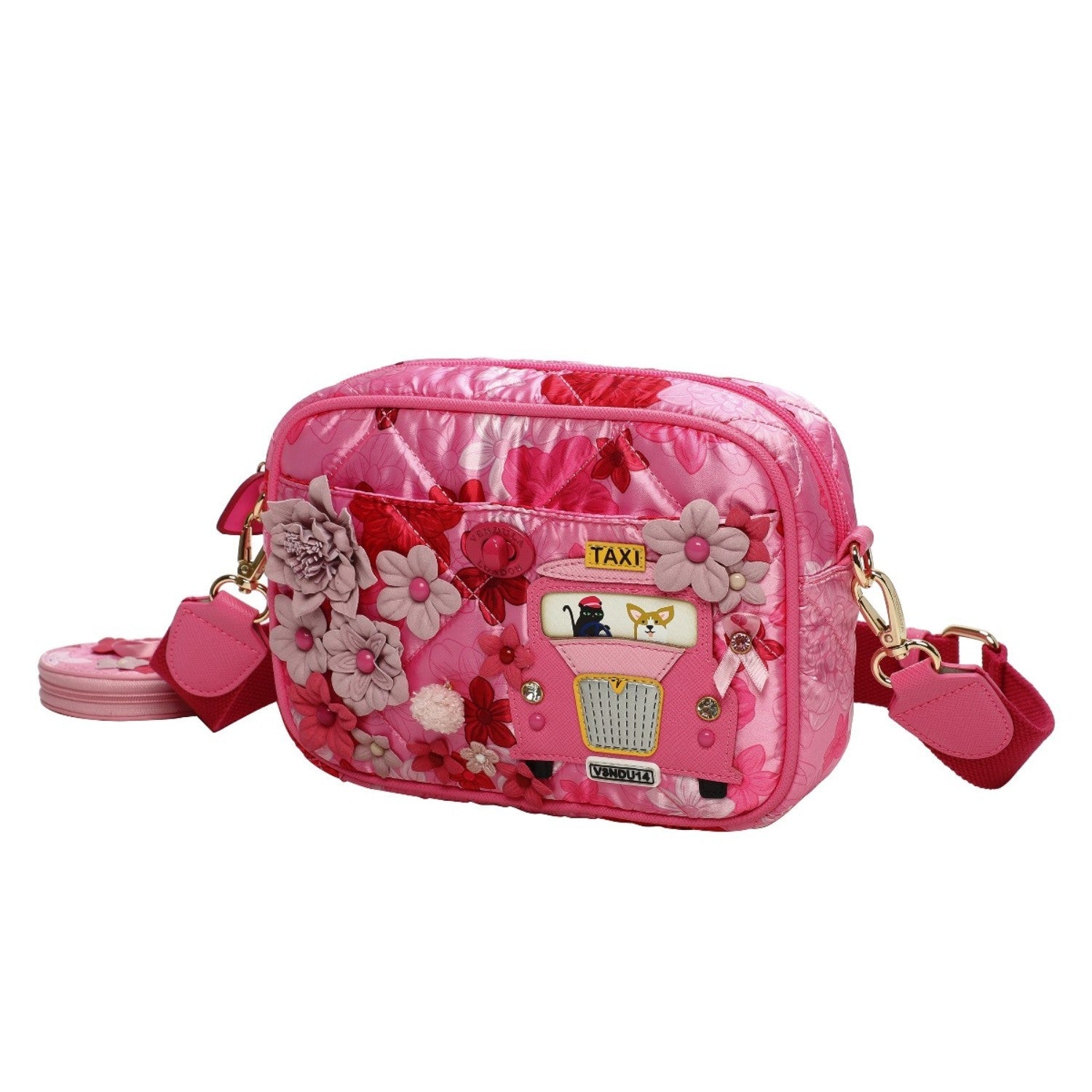 Bolso Camera Vendula London Cats & Corgis Floral - Pink Ribbon Foundation - KimondoShop