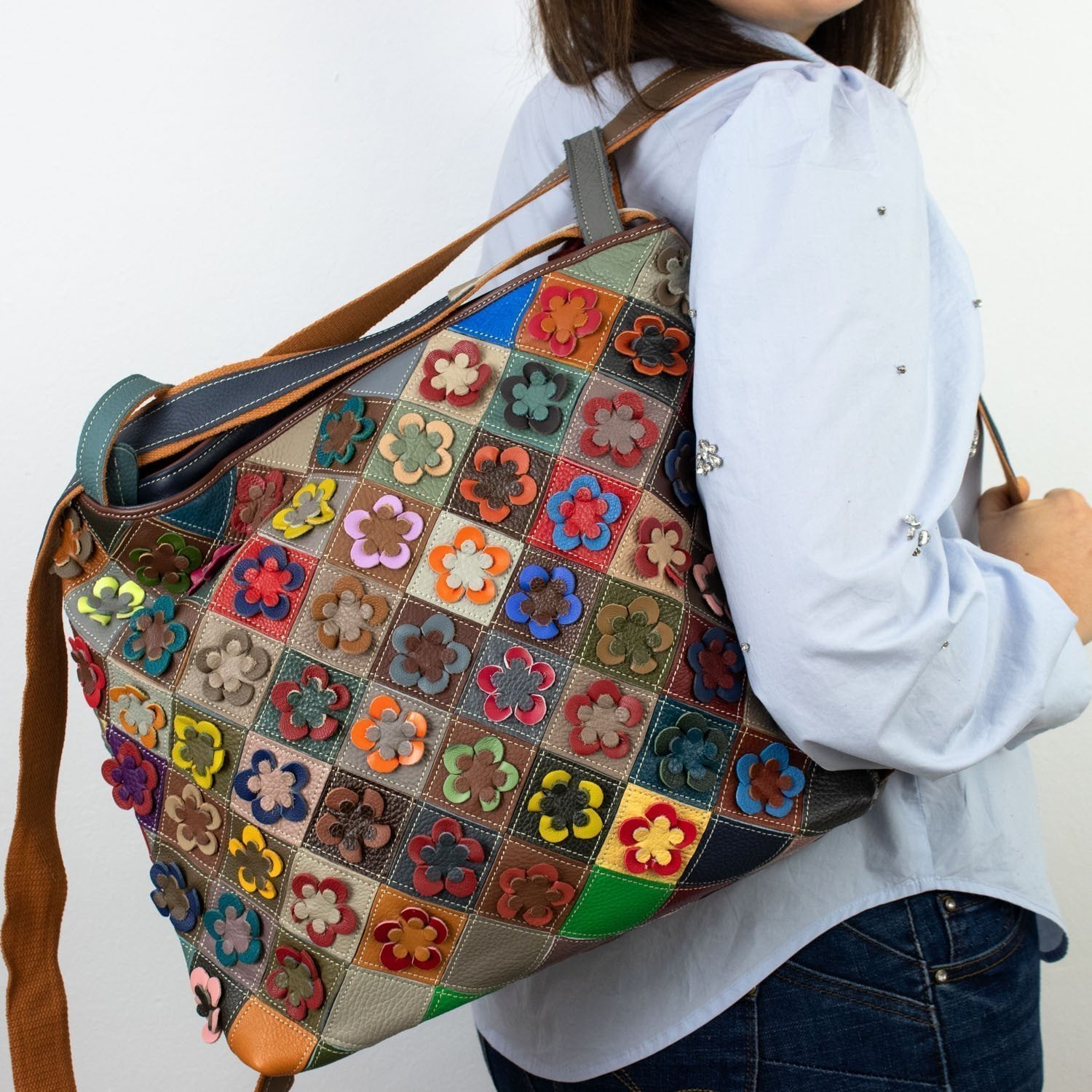 Bolso convertible de Piel Pregato Mosaic Flowers - KimondoShop