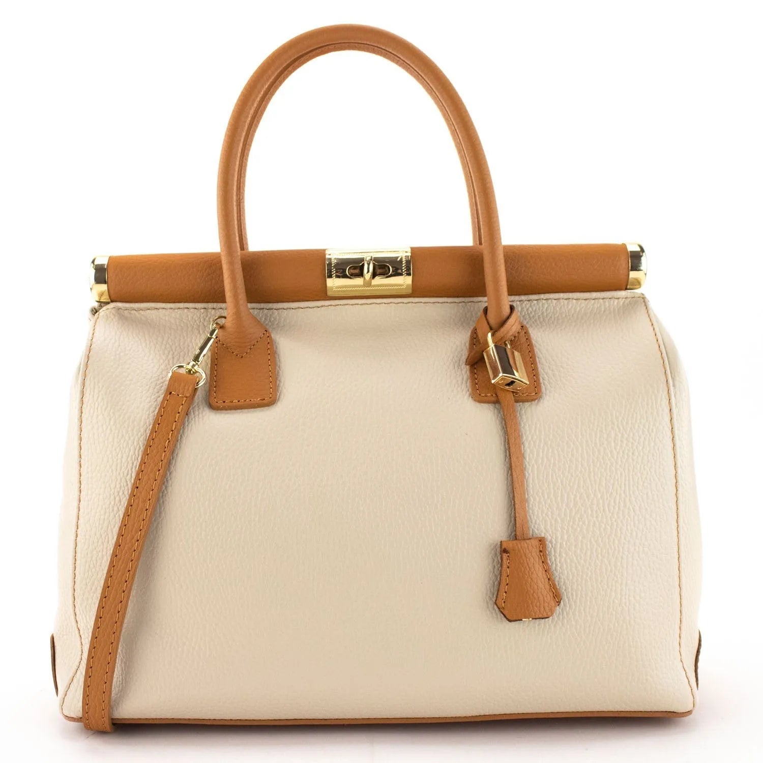 Bolso de mano en Piel Pregato Classic Bicolor Beige - KimondoShop