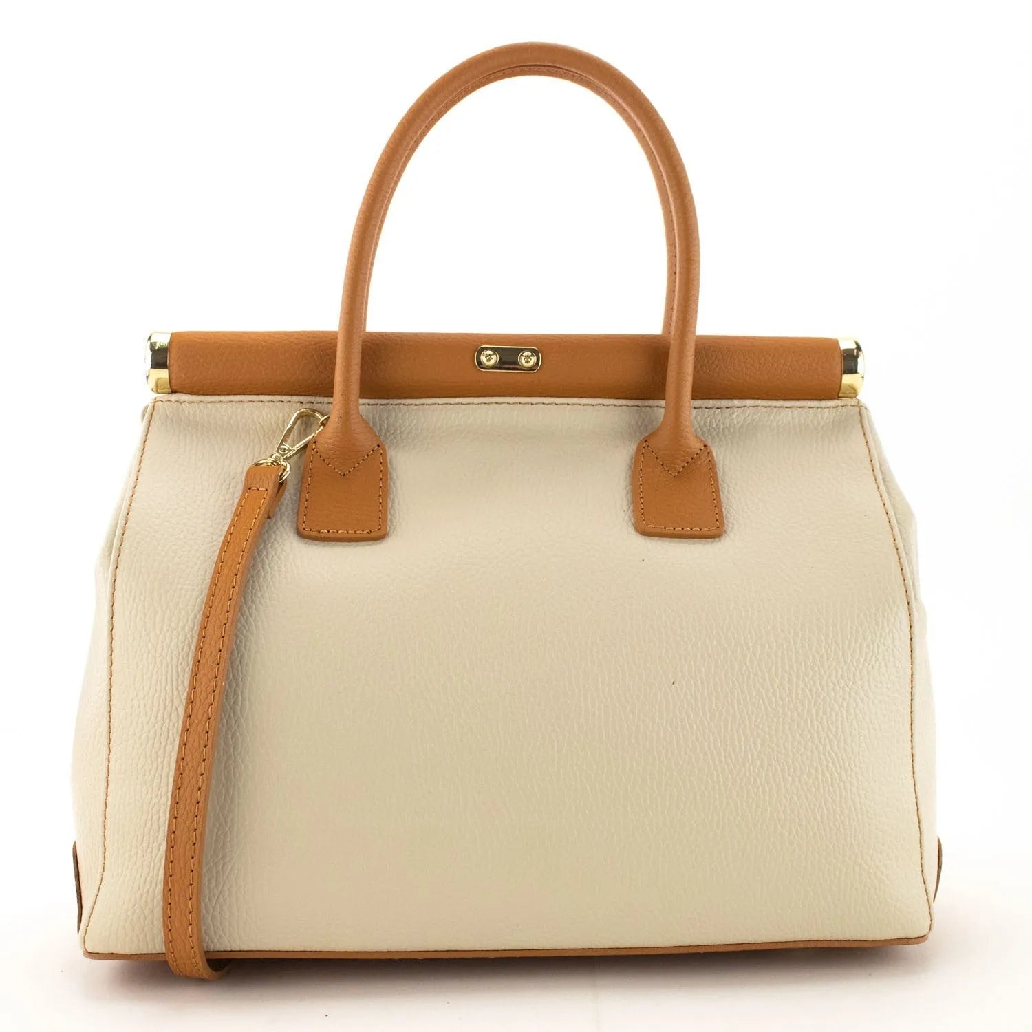 Bolso de mano en Piel Pregato Classic Bicolor Beige - KimondoShop