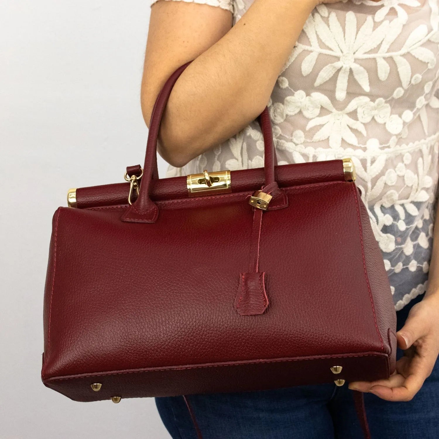 Bolso de mano en Piel Pregato Classic Burdeos - KimondoShop