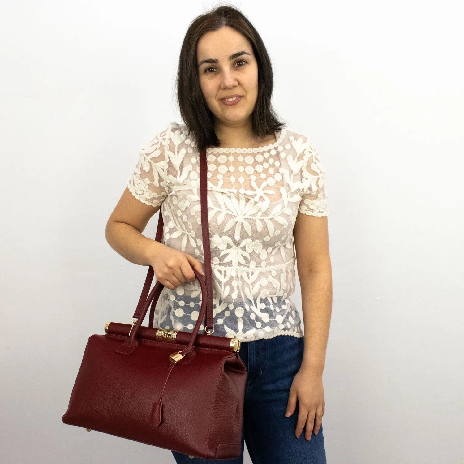 Bolso de mano en Piel Pregato Classic Burdeos - KimondoShop