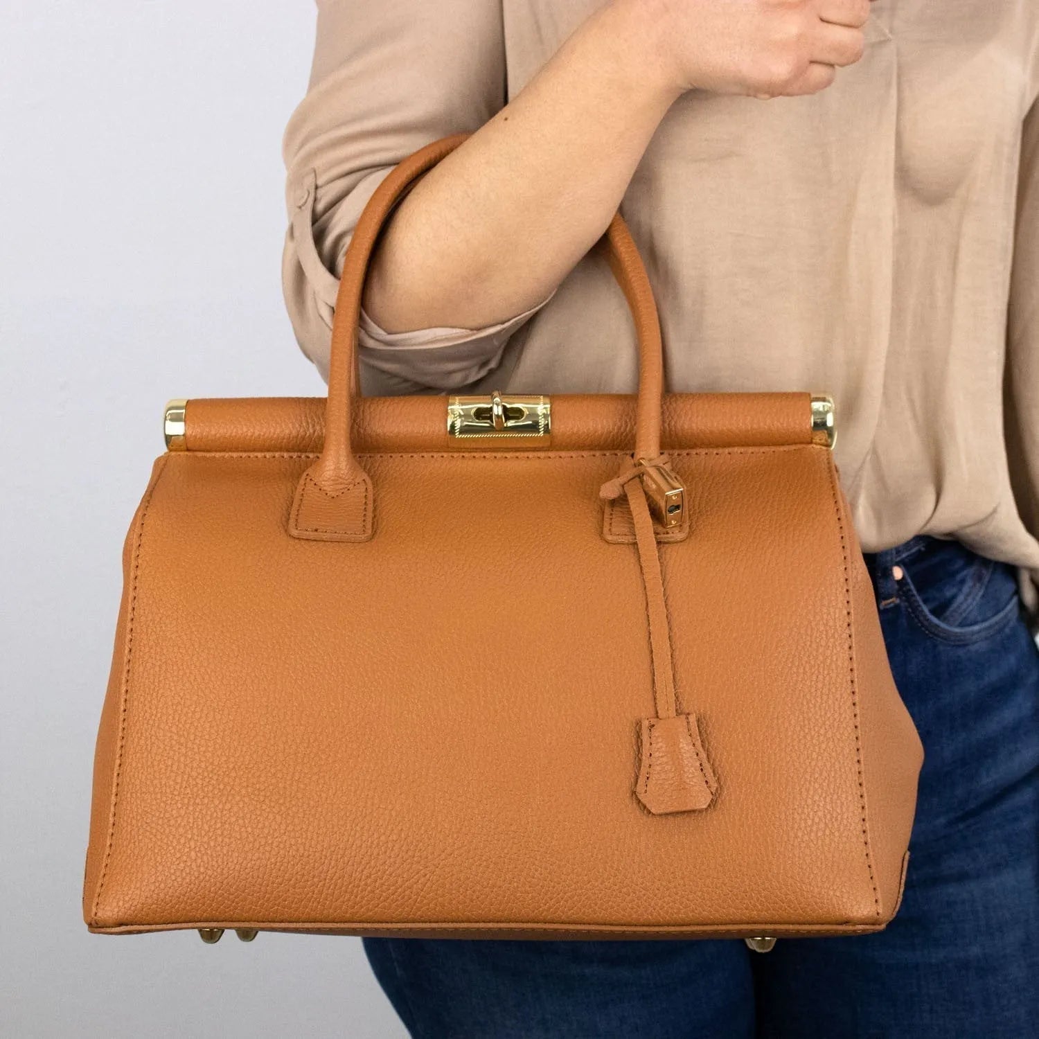 Bolso de mano en Piel Pregato Classic Camel - KimondoShop