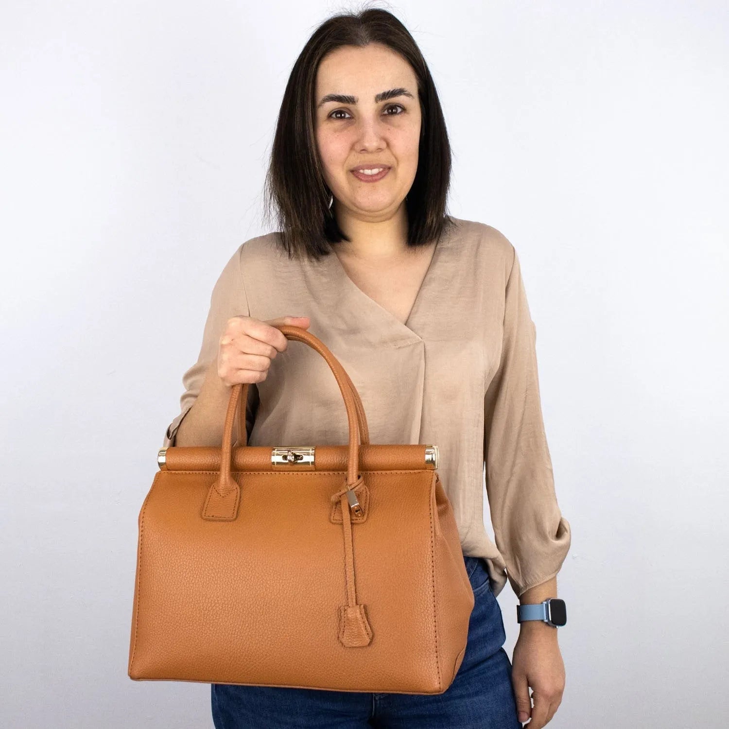 Bolso de mano en Piel Pregato Classic Camel - KimondoShop