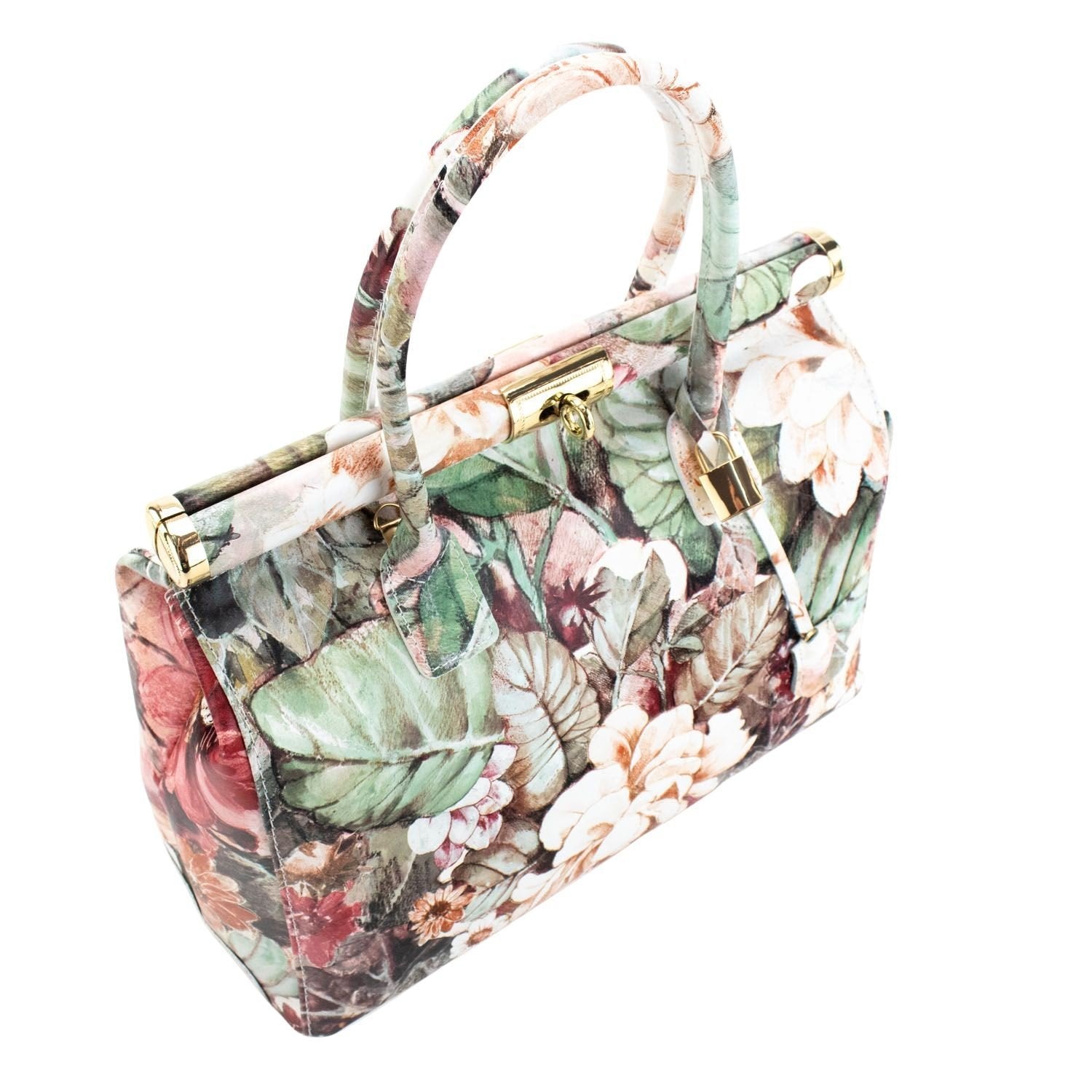 Bolso de mano en Piel Pregato Classic Flores Beige - KimondoShop